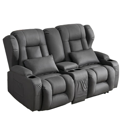 65.5" Loveseat Recliner Sofa | Double Recliner Sofa & Console | Wall Hugger Loveseat Reclining RV Theater Seats | RV Couch Home Theater Seating Furniture (Fabric Gray)