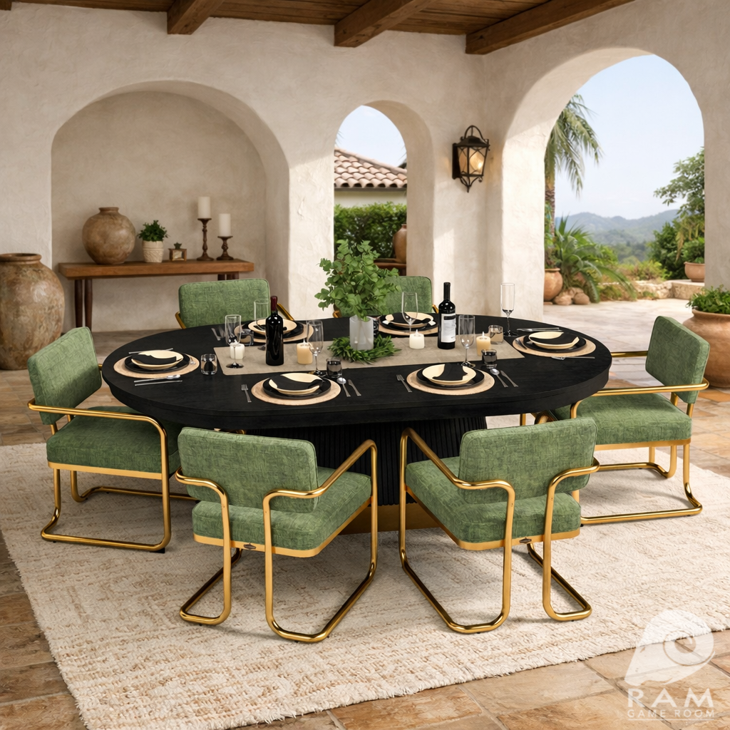 Prohibition poker table with matching black dining top