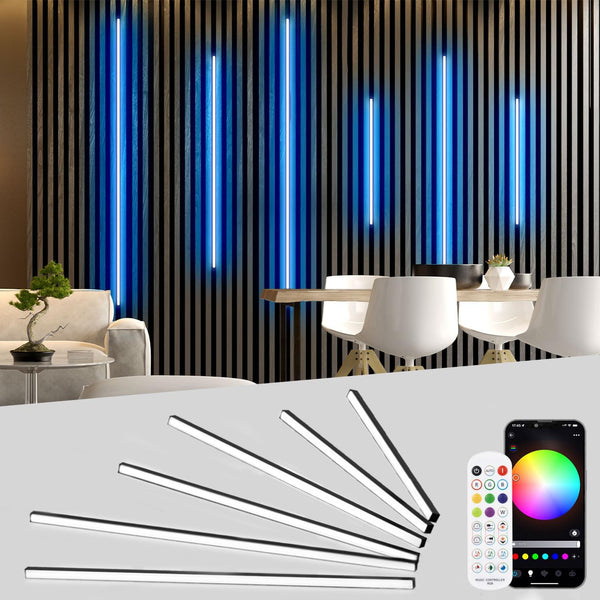 RGB Black LED Strip Light for Wood Slat Wall Panel, 6 Pcs Wifi Smart Recessed Lighting for Acoustic Panel Compatible with Alexa, Self-Adhesive Smart LED for Slat Wall (2*24+2*16+2*13 In)