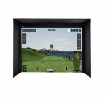 Close view of a projected golf course on a Carl’s Place impact screen