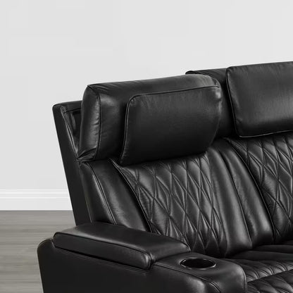 Orya Black 61.42 In. Power Recliner Chair with Dual Motor, Massage and Heat, LED Lights, Leather Home Theater Seating