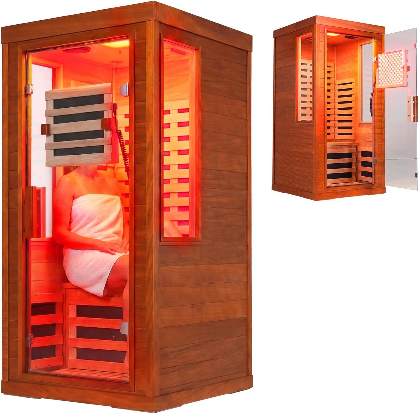 Infrared Sauna with Fda-Certified 660Nm & 850Nm Red Light Therapy | Full Spectrum, 1.4 Mg Ultra Low EMF, Fast Heat-Up, Canadian Hemlock, 7 Carbon Fiber Heaters, Easy Assembly, 1170W 110V