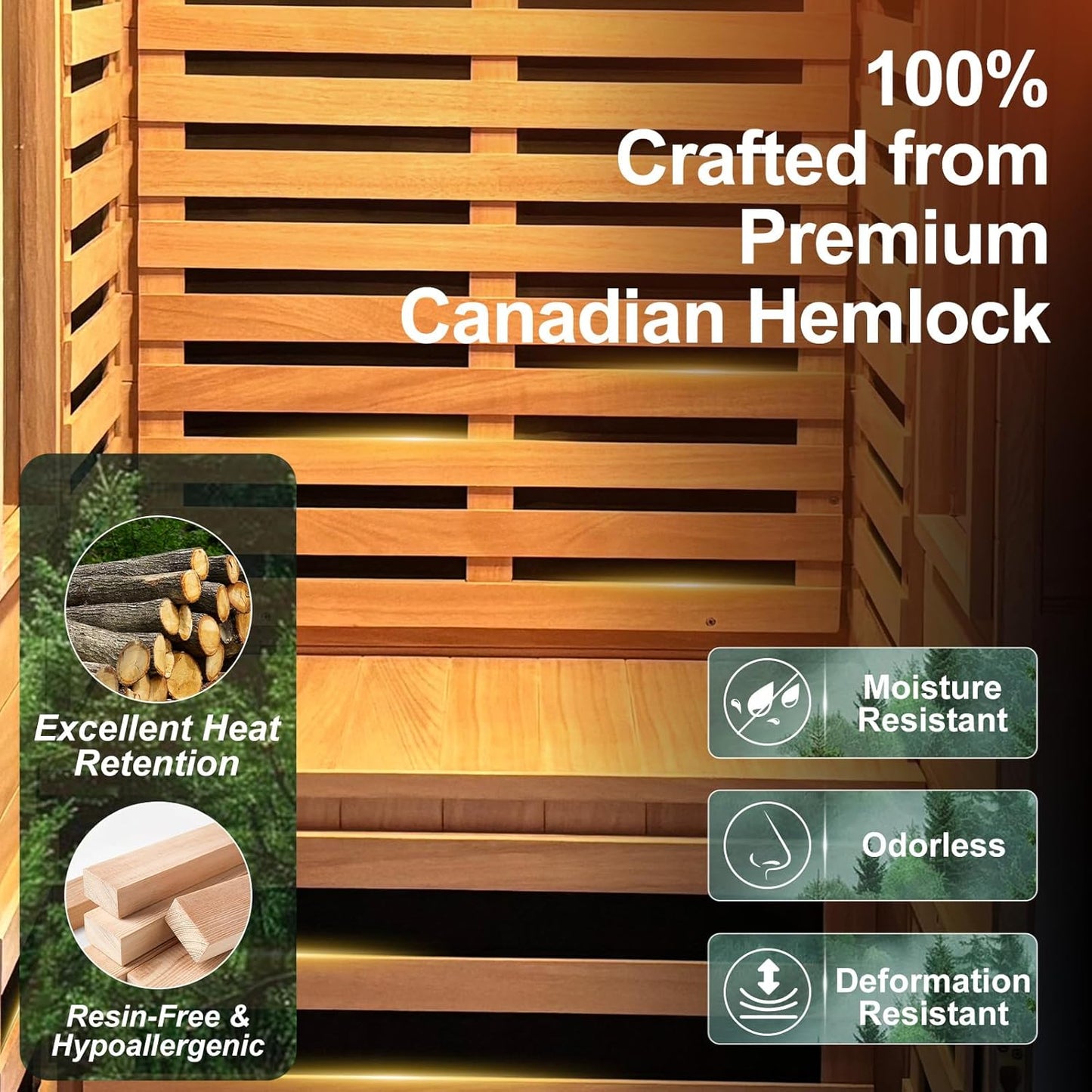 Infrared Sauna with Fda-Certified 660Nm & 850Nm Red Light Therapy | Full Spectrum, 1.4 Mg Ultra Low EMF, Fast Heat-Up, Canadian Hemlock, 7 Carbon Fiber Heaters, Easy Assembly, 1170W 110V