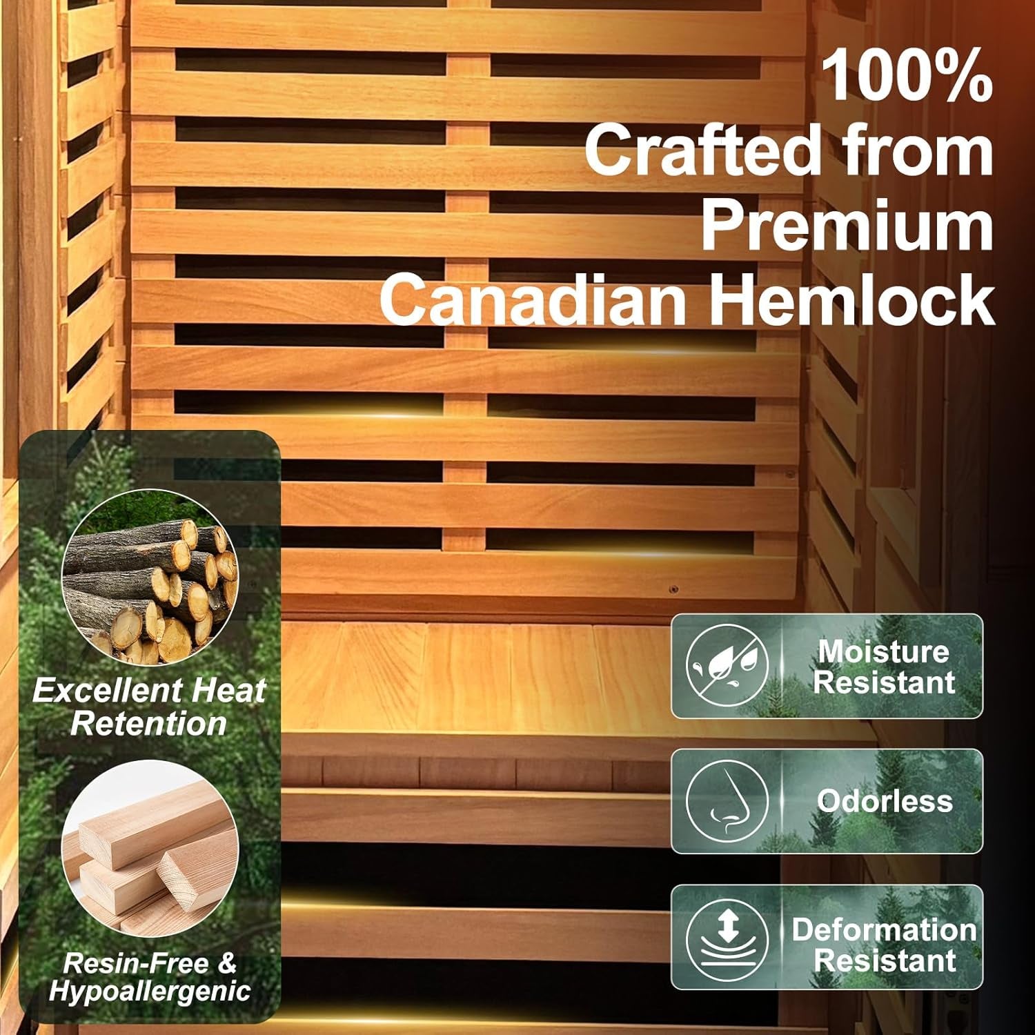 Infrared Sauna with Fda-Certified 660Nm & 850Nm Red Light Therapy | Full Spectrum, 1.4 Mg Ultra Low EMF, Fast Heat-Up, Canadian Hemlock, 7 Carbon Fiber Heaters, Easy Assembly, 1170W 110V