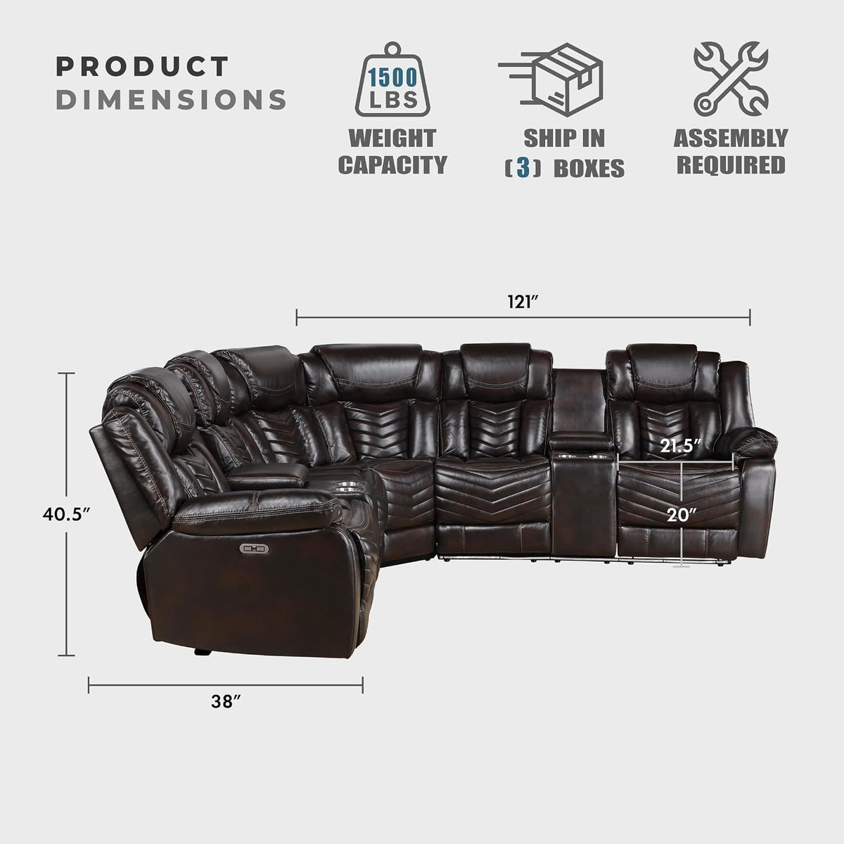 Lexicon power reclining sectional dimensions, capacity, and shipping information