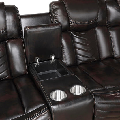 Open storage console and integrated cup holders on Lexicon sectional