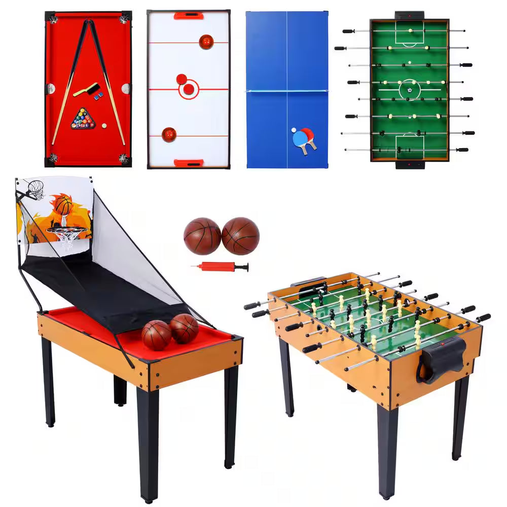 5-In-1 Multi-Game Tables - Billiards, Push Hockey, Foosball, Ping Pong and Basketball Perfect for Home Practice