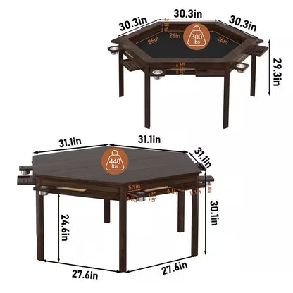 62.2 In. W 4-6-Player Wood Poker Table with Removable Top and Cup and Card Holders