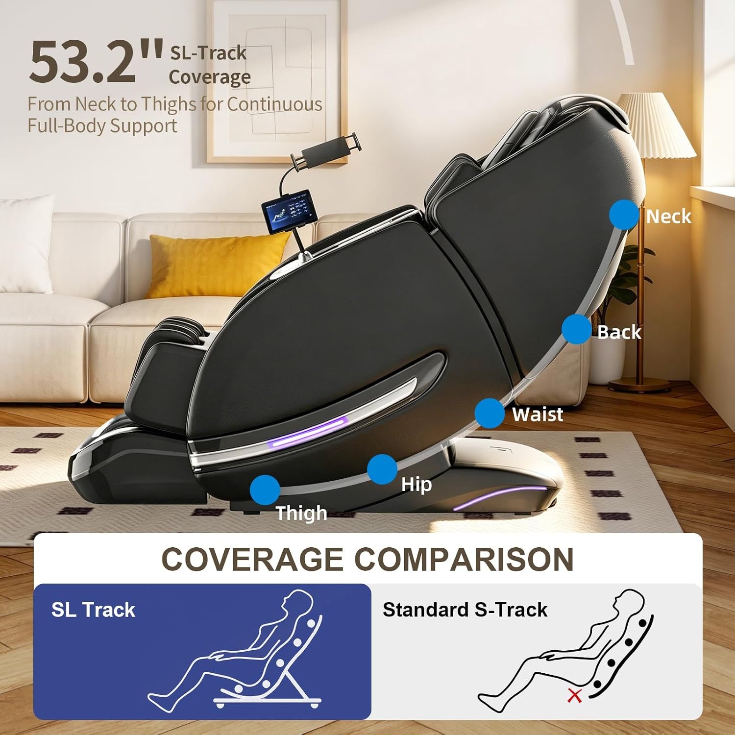 Massage Chair Full Body, 2026 Zero Gravity Sl-Track Shiatsu Massage Chair Recliner with 12 Auto Modes, Thai Yoga Stretch, Foot Rollers, Heated Waist & Calf, AI Control & Body Scan, L183 Black