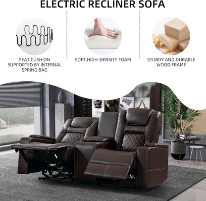 Home Theater Seating Seats, Theater Recliner Chair Power Recliner Sofa with Console, Cup Holders, Hidden Arm Storage, USB Ports,Brown