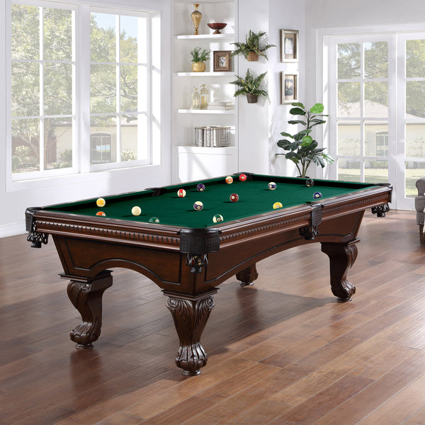 Canton 8-foot slate pool table with green cloth in a furnished home game room