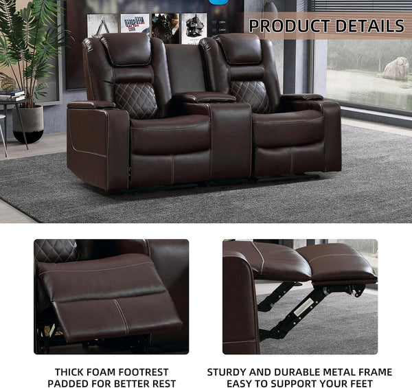 Modern Power Reclining Theater Loveseat with Storage Console
