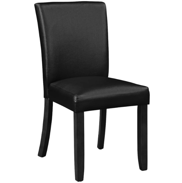 Black solid wood dining and game chair with padded black vinyl seat and high back