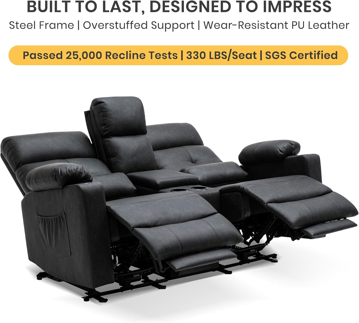 68" Power Reclining Loveseat with Heat & Massage, Wall Hugger Double Reclining Sofa with Console, Cup Holders & Storage, Power Recliner Couch for Camper, Trailer, RV, Home Theater Living Room
