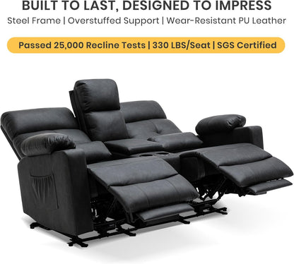 68" Power Reclining Loveseat with Heat & Massage, Wall Hugger Double Reclining Sofa with Console, Cup Holders & Storage, Power Recliner Couch for Camper, Trailer, RV, Home Theater Living Room