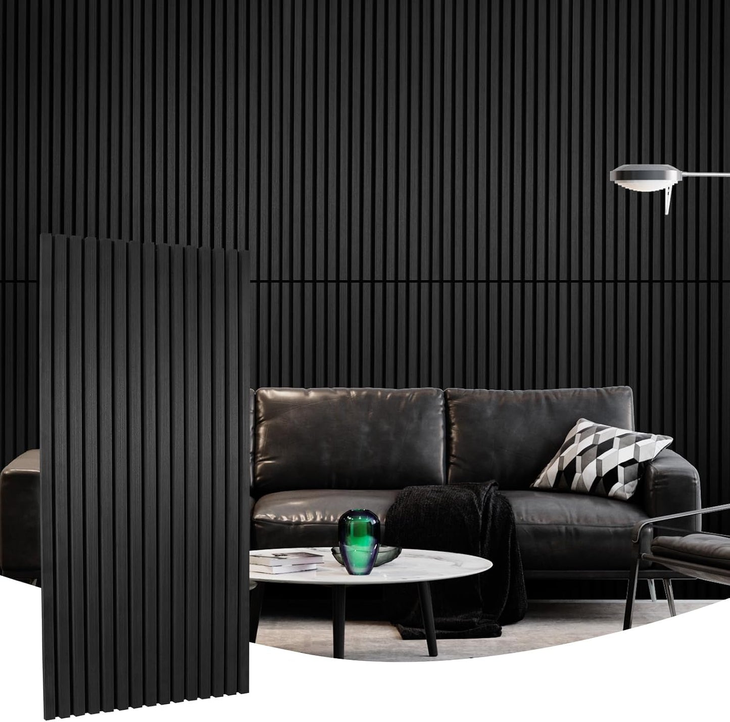 Matte Black 4 Pack Wood Slat Acoustic Panels 47.2 X 23.6 Inch 3D Fluted Design for Sound Absorbing Wall and Ceiling Noise Reduction Home Theater Office Modern Decor