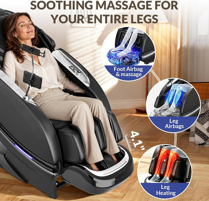 Massage Chair Full Body, 2026 Zero Gravity Sl-Track Shiatsu Massage Chair Recliner with 12 Auto Modes, Thai Yoga Stretch, Foot Rollers, Heated Waist & Calf, AI Control & Body Scan, L183 Black