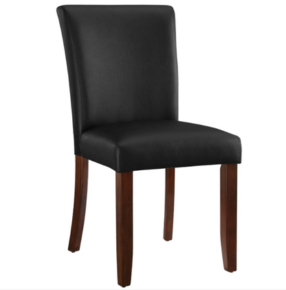 Cappuccino solid wood dining and game chair with padded black vinyl upholstery