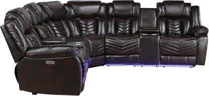 Dark-brown theater sectional with illuminated blue LED base