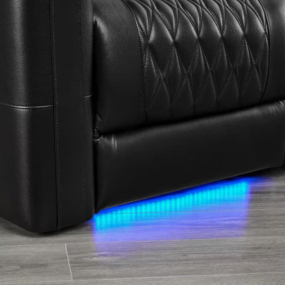 Orya Black 61.42 In. Power Recliner Chair with Dual Motor, Massage and Heat, LED Lights, Leather Home Theater Seating