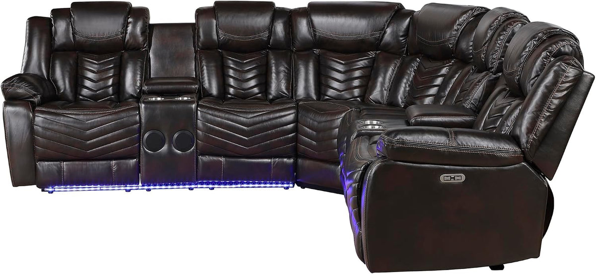 Side view of sectional seating with blue LED accent lighting
