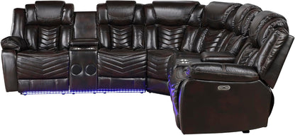 Side view of sectional seating with blue LED accent lighting