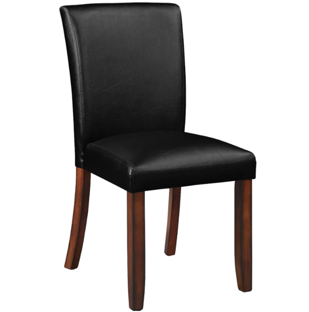 Chestnut solid wood dining and game chair with padded black vinyl upholstery