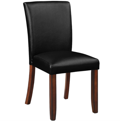 Chestnut solid wood dining and game chair with padded black vinyl upholstery