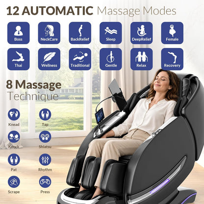 Massage Chair Full Body, 2026 Zero Gravity Sl-Track Shiatsu Massage Chair Recliner with 12 Auto Modes, Thai Yoga Stretch, Foot Rollers, Heated Waist & Calf, AI Control & Body Scan, L183 Black
