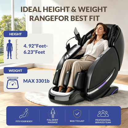 Massage Chair Full Body, 2026 Zero Gravity Sl-Track Shiatsu Massage Chair Recliner with 12 Auto Modes, Thai Yoga Stretch, Foot Rollers, Heated Waist & Calf, AI Control & Body Scan, L183 Black