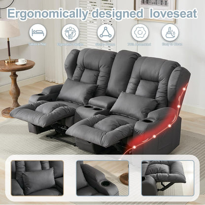 65.5" Loveseat Recliner Sofa | Double Recliner Sofa & Console | Wall Hugger Loveseat Reclining RV Theater Seats | RV Couch Home Theater Seating Furniture (Fabric Gray)