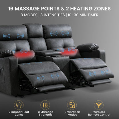 68" Power Reclining Loveseat with Heat & Massage, Wall Hugger Double Reclining Sofa with Console, Cup Holders & Storage, Power Recliner Couch for Camper, Trailer, RV, Home Theater Living Room