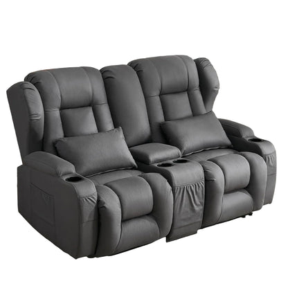 65.5" Loveseat Recliner Sofa | Double Recliner Sofa & Console | Wall Hugger Loveseat Reclining RV Theater Seats | RV Couch Home Theater Seating Furniture (Fabric Gray)