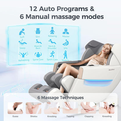 2026 4D Full Body Massage Chair, Zero Gravity, Shiatsu Recliner, SL Track Massage, Heating, Bluetooth, White