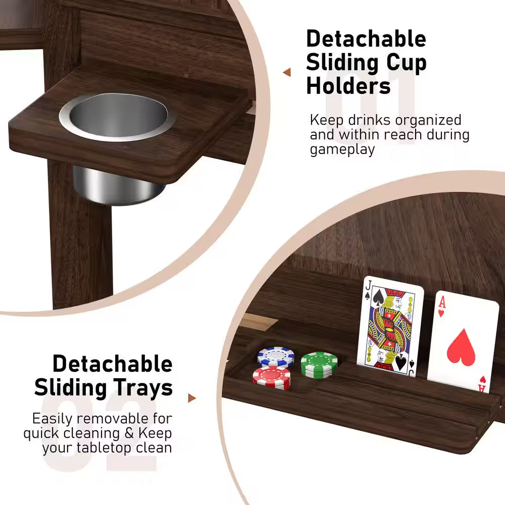 62.2 In. W 4-6-Player Wood Poker Table with Removable Top and Cup and Card Holders