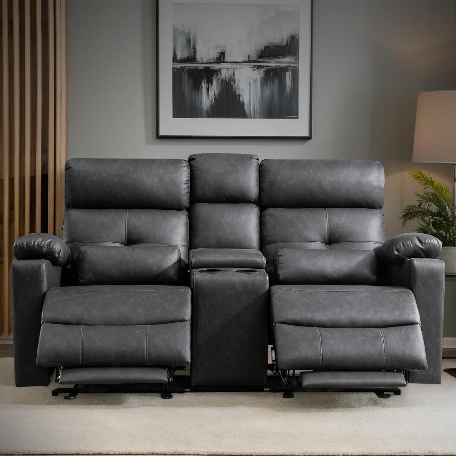 68" Power Reclining Loveseat with Heat & Massage, Wall Hugger Double Reclining Sofa with Console, Cup Holders & Storage, Power Recliner Couch for Camper, Trailer, RV, Home Theater Living Room