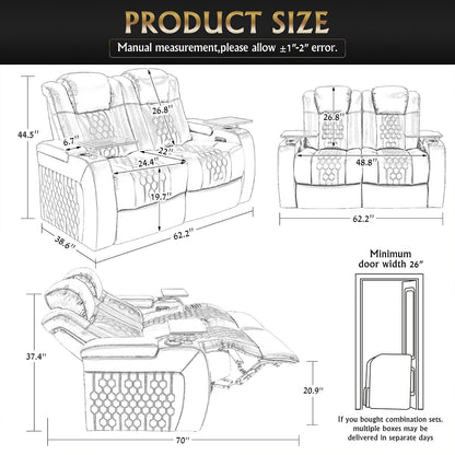 62-inch power reclining loveseat dimensions and doorway clearance diagram