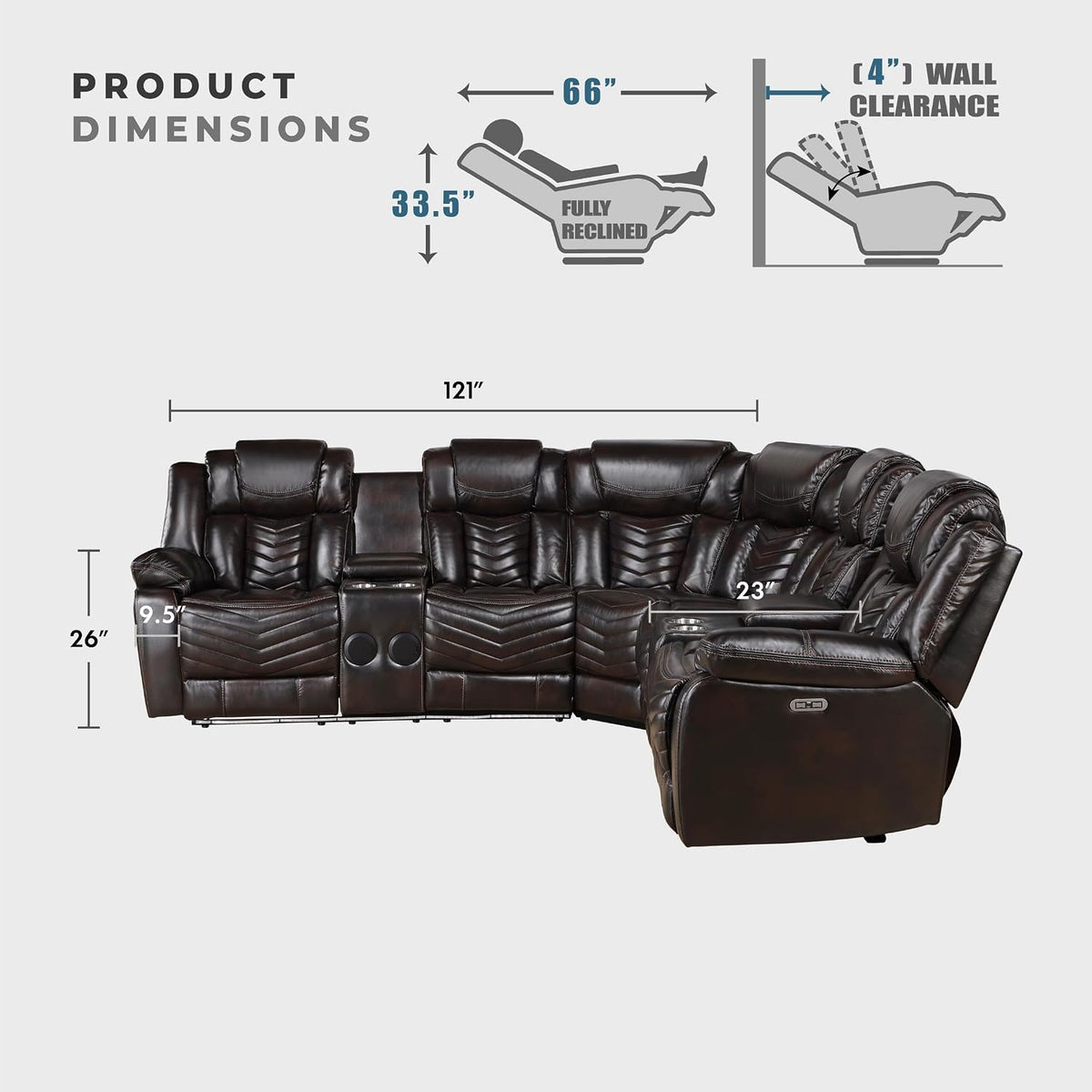 Reclined Lexicon sectional dimensions and required wall clearance