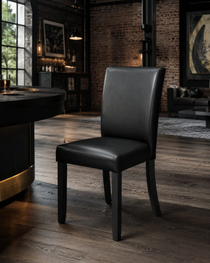 Padded solid wood dining and game chair styled in a sophisticated home entertainment space