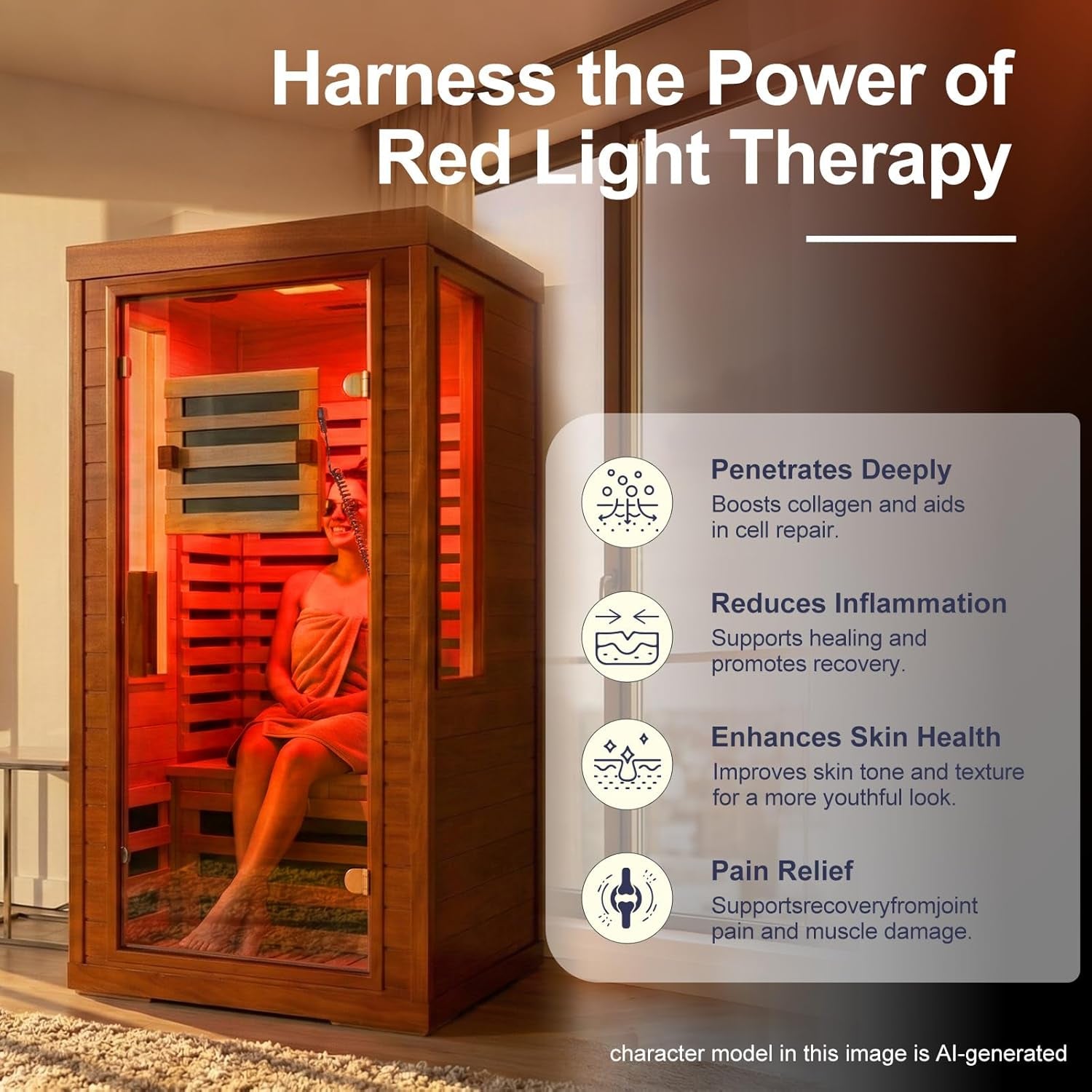 Infrared Sauna with Fda-Certified 660Nm & 850Nm Red Light Therapy | Full Spectrum, 1.4 Mg Ultra Low EMF, Fast Heat-Up, Canadian Hemlock, 7 Carbon Fiber Heaters, Easy Assembly, 1170W 110V