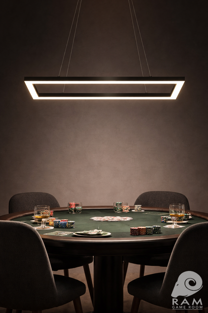 47-inch rectangular LED game table light suspended above a game table against a dark background