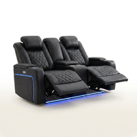 Orya Black 61.42 In. Power Recliner Chair with Dual Motor, Massage and Heat, LED Lights, Leather Home Theater Seating — Studio Shot