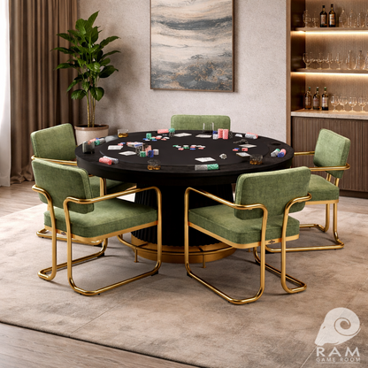 RAM Game Room Prohibition 60-inch poker table in matte black and brass