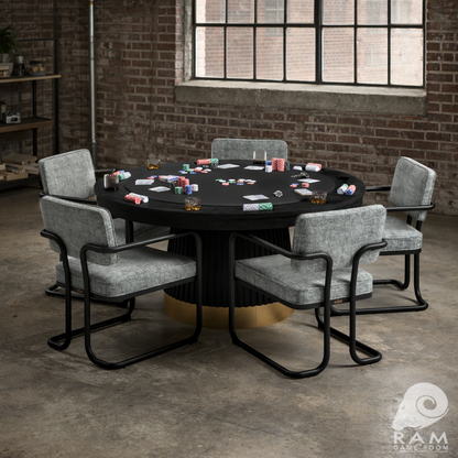 RAM Prohibition poker table pedestal with contrasting metal kick plate