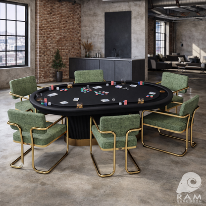 RAM Game Room Prohibition Texas Hold'em Poker Table in matte black and brass