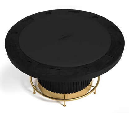 Round matte black Prohibition poker table with faux-leather playing surface