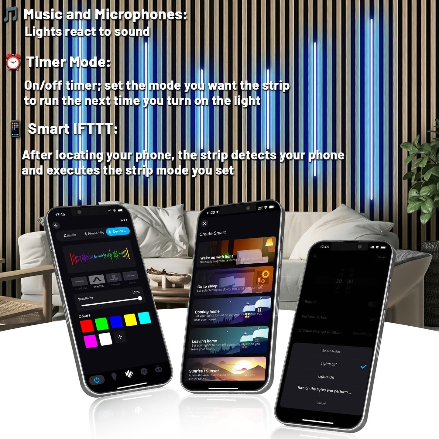 RGB Black LED Strip Light for Wood Slat Wall Panel, 6 Pcs Wifi Smart Recessed Lighting for Acoustic Panel Compatible with Alexa, Self-Adhesive Smart LED for Slat Wall (2*24+2*16+2*13 In)