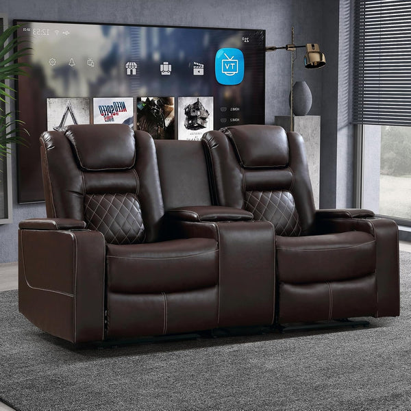 Home Theater Seating Seats, Theater Recliner Chair Power Recliner Sofa with Console, Cup Holders, Hidden Arm Storage, USB Ports,Brown