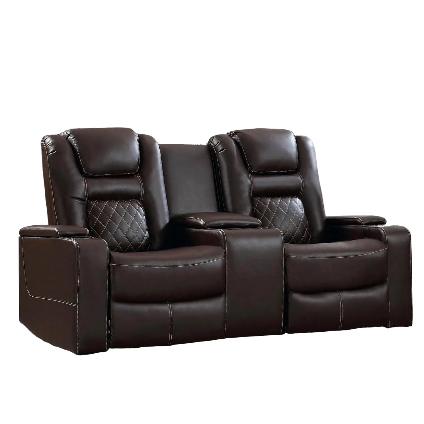 Home Theater Seating Seats, Theater Recliner Chair Power Recliner Sofa with Console, Cup Holders, Hidden Arm Storage, USB Ports,Brown