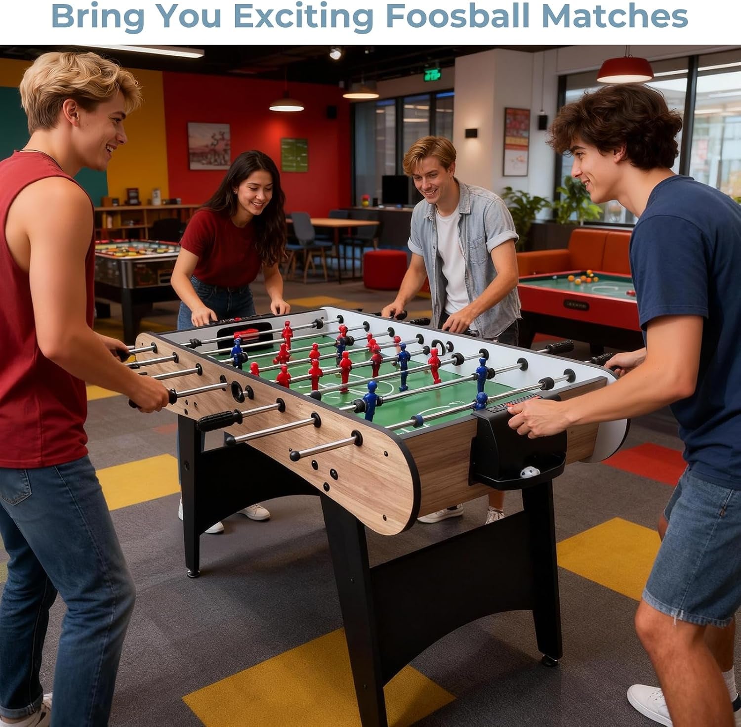 Foosball Table, 55/52/48 Large Size Soccer Game Tables for Adults & Kids, Table Games Includes 2 Foldable Cup Holders & 2/4 Balls with Sturdy Leg Levelers